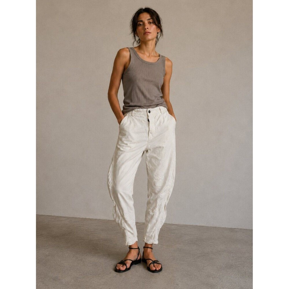 Andrea Ya'aqov Avant Garde Tapered Pants Size 32 Made In Italy Ivory Linen blend